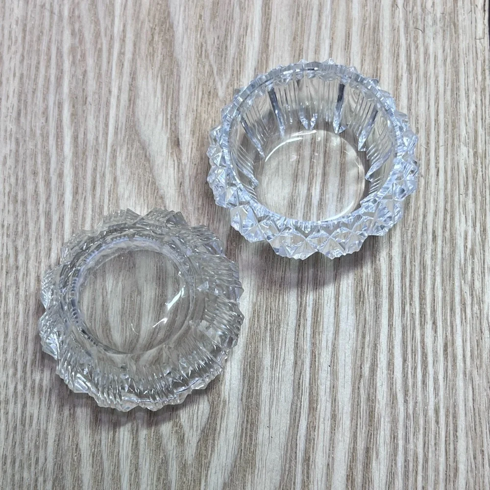 Vintage Clear Glass Open Salt Cellars Pair Diamond Point 2”
